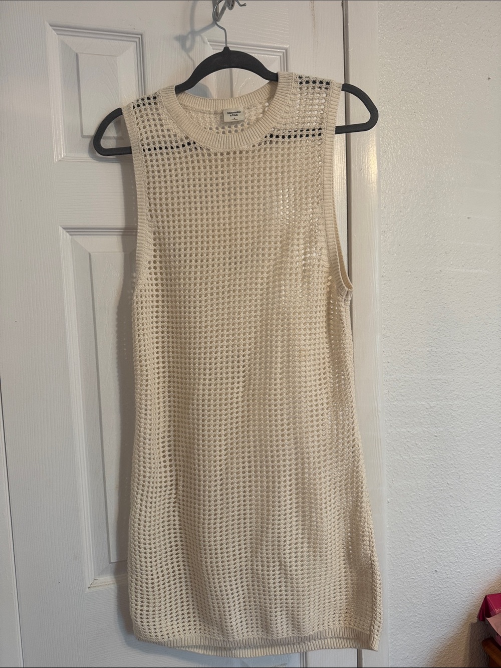 Abercrombie & Fitch Cream Sleeveless Open-Knit Mini Dress